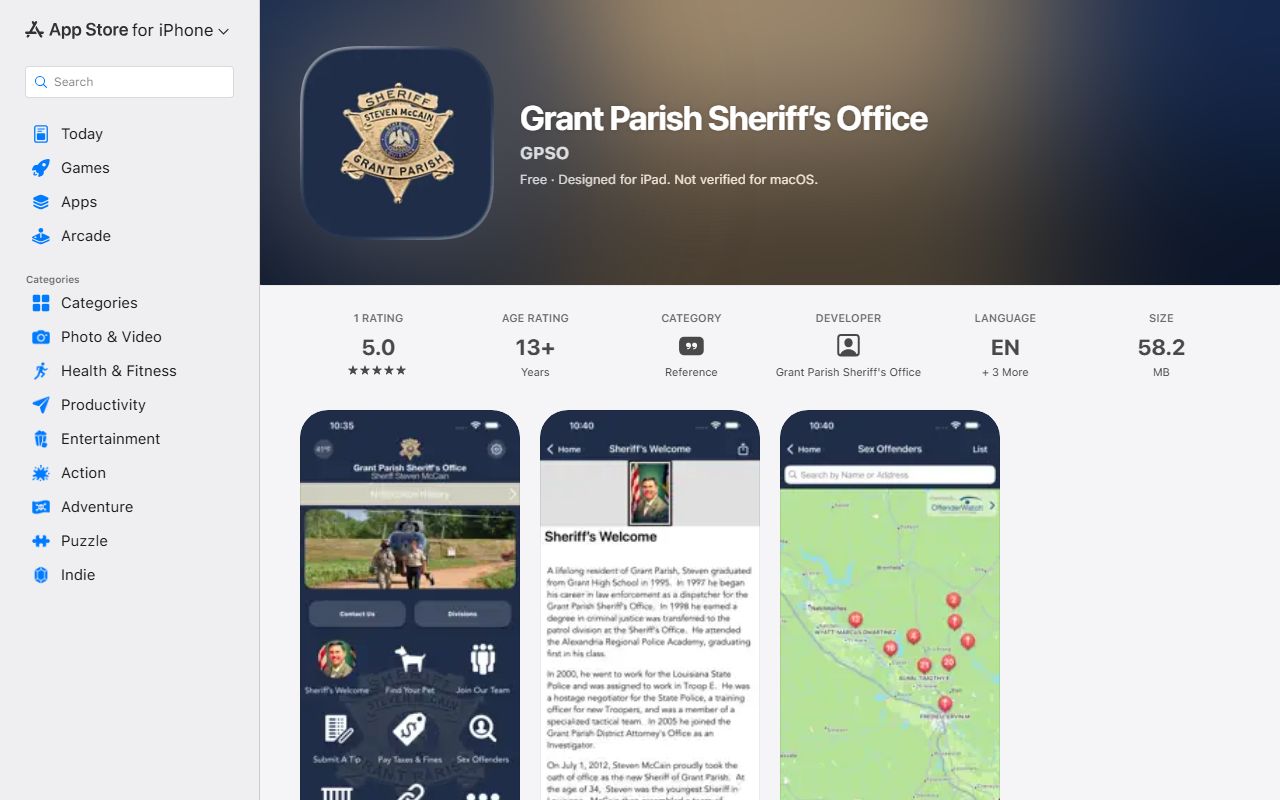 Grant Parish County inmate search official sheriff app listing