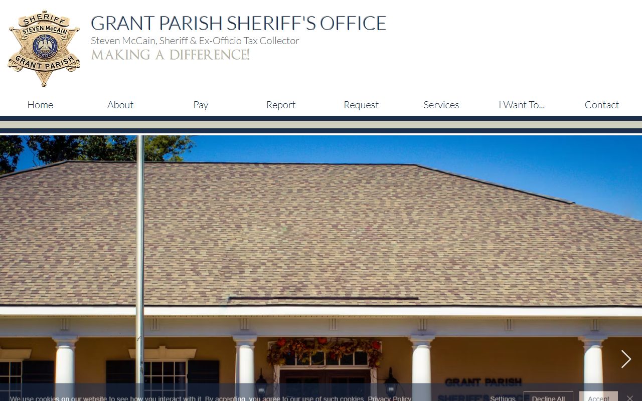 Grant Parish County inmate records sheriff homepage and app navigation